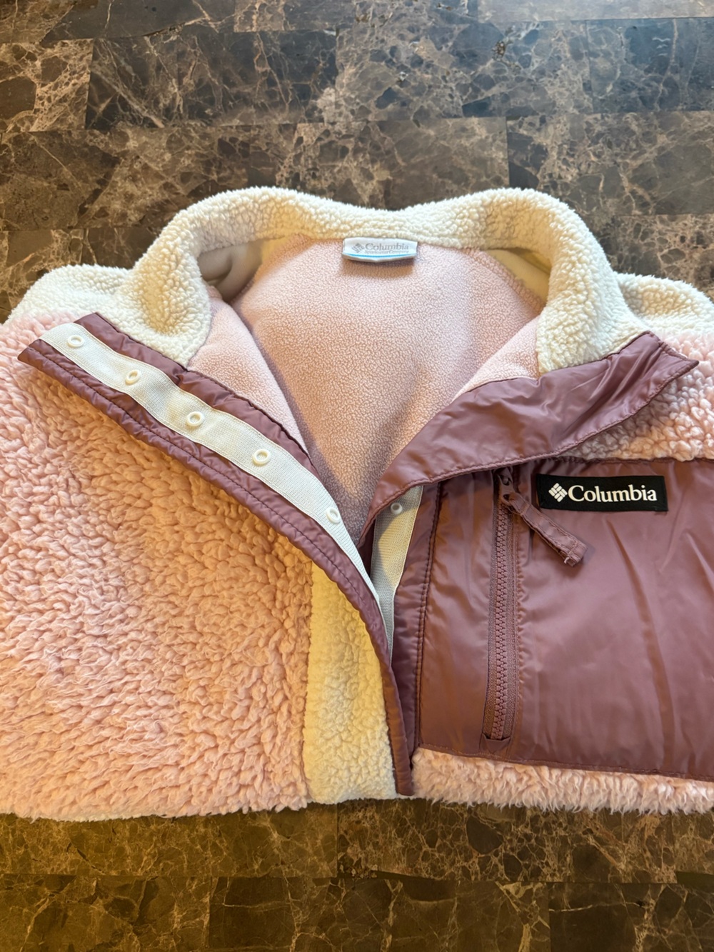 Columbia Pink Mauve Sherpa Jacket with Cream Trim